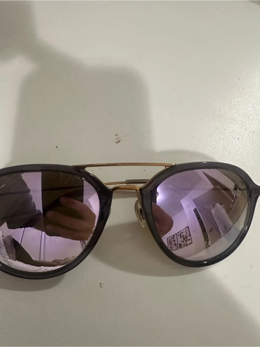 Ray-Ban Black Frame Sunglasses with Purple Mirrored Lenses